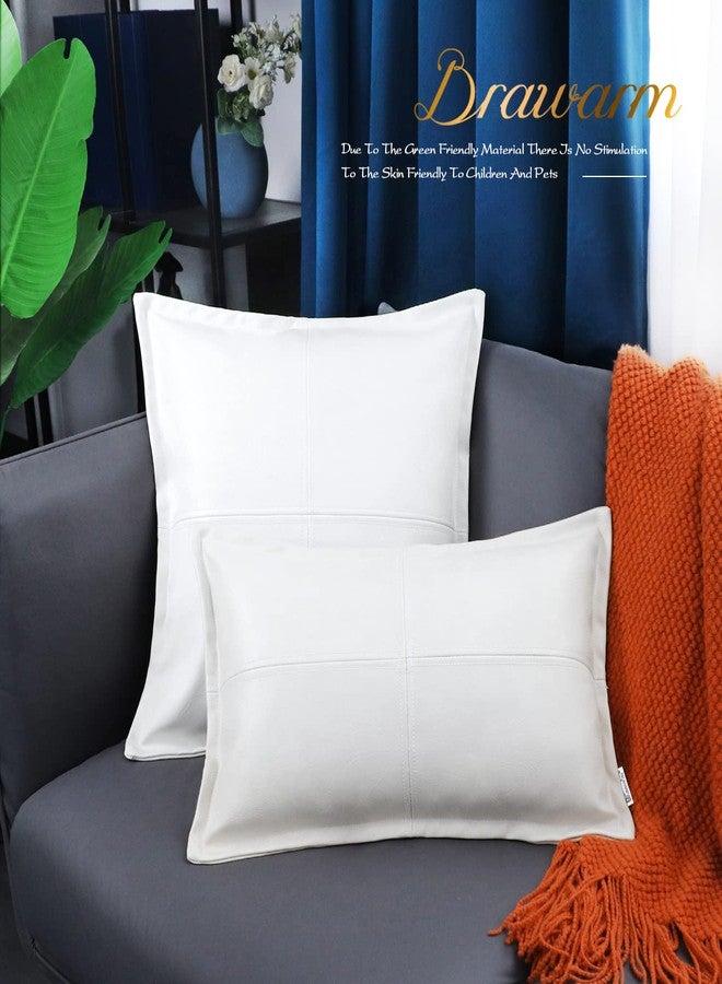 BRAWARM White Leather Throw Pillow 18 X 18 Inches, Faux Leather Pillow Cover with Piping, Hand Stitched Decorative Throw Pillow Covers for Couch Sofa Bed Living Room Garden - Image 5